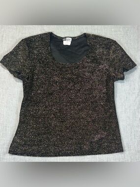 Knitworks Black with Gold shimmers Scoop Neck Short Sleeve Dance Top sz L